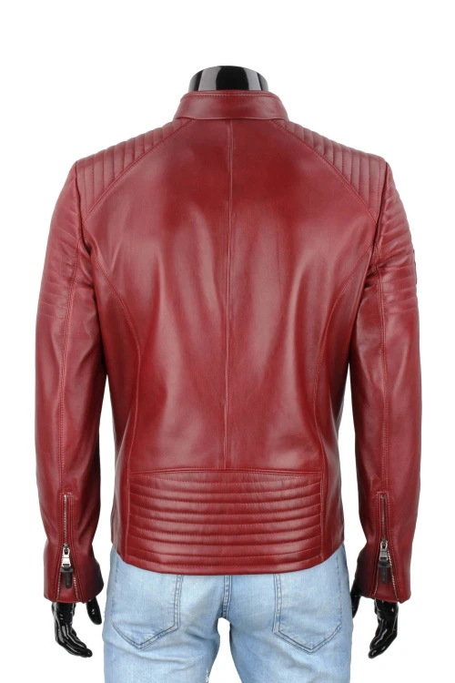 VIT466 - Lekka kurtka skórzana męska casual w kolorze bordo