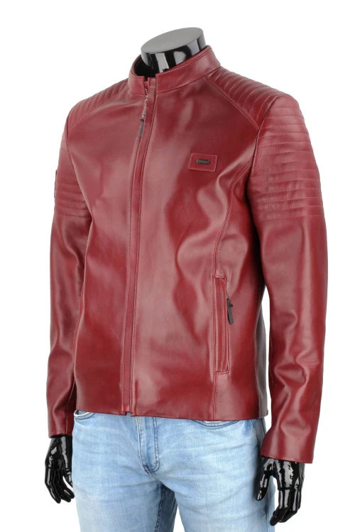 VIT466 - Lekka kurtka skórzana męska casual w kolorze bordo
