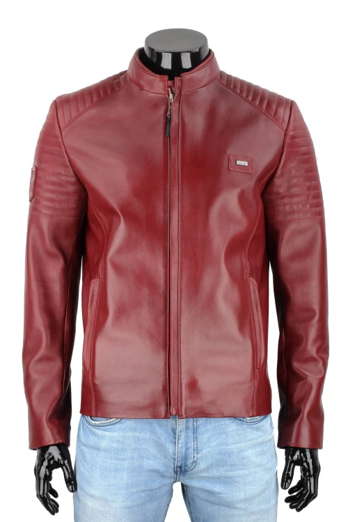 VIT466 - Lekka kurtka skórzana męska casual w kolorze bordo