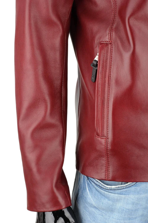 VIT466 - Lekka kurtka skórzana męska casual w kolorze bordo