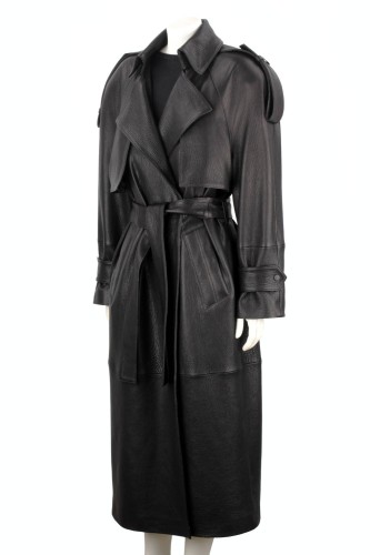 LIL951 - Długi płaszcz skórzany damski PREMIUM typu oversize