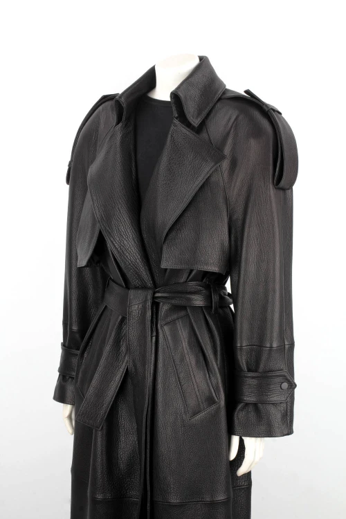LIL951 - Długi płaszcz skórzany damski PREMIUM typu oversize