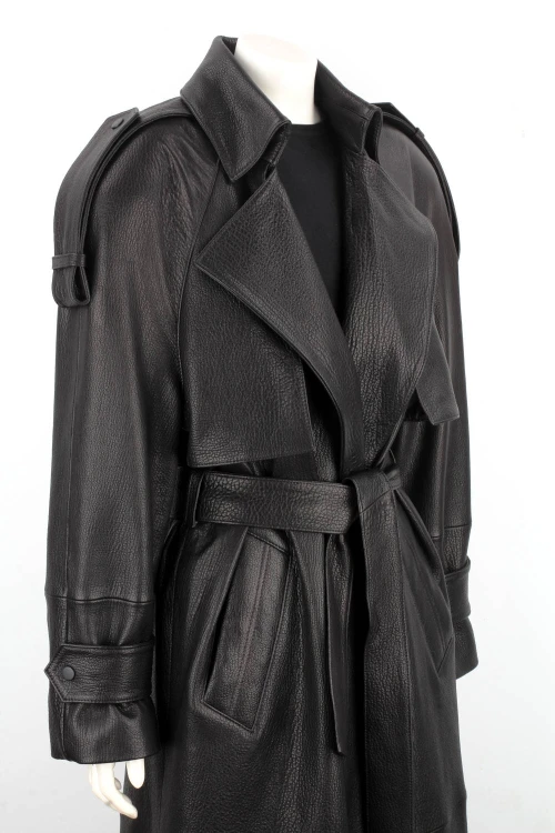 LIL951 - Długi płaszcz skórzany damski PREMIUM typu oversize