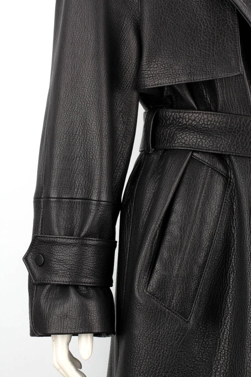 LIL951 - Długi płaszcz skórzany damski PREMIUM typu oversize
