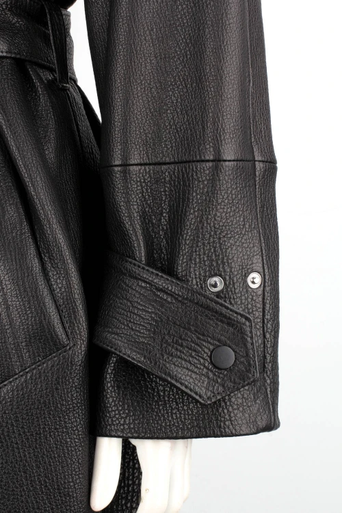 LIL951 - Długi płaszcz skórzany damski PREMIUM typu oversize