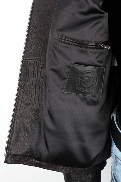 PAO951 - Klasyczna czarna kurtka skórzana męska w stylu vintage
