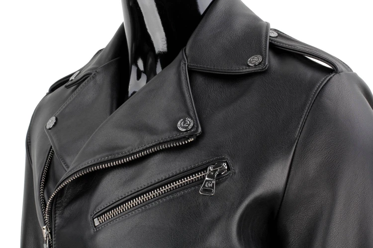 LECH950 - Czarna Męska Ramoneska Skórzana biker z paskiem