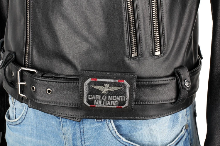 LECH950 - Czarna Męska Ramoneska Skórzana biker z paskiem