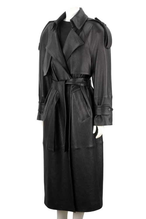 LIL951 - Długi płaszcz skórzany damski PREMIUM typu oversize