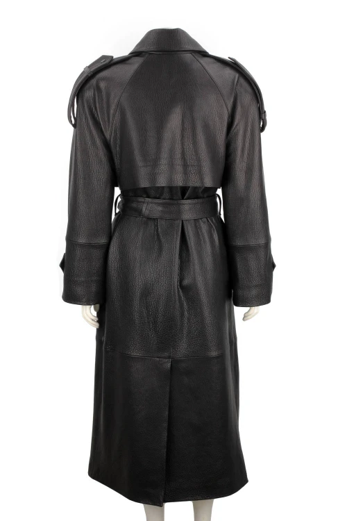 LIL951 - Długi płaszcz skórzany damski PREMIUM typu oversize