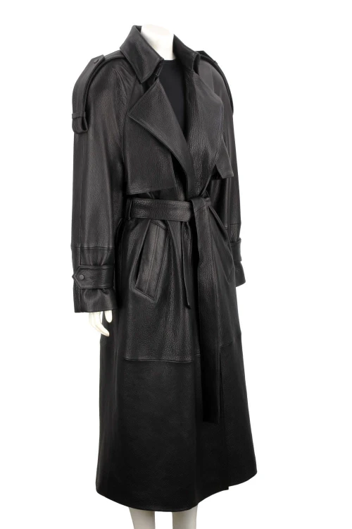 LIL951 - Długi płaszcz skórzany damski PREMIUM typu oversize