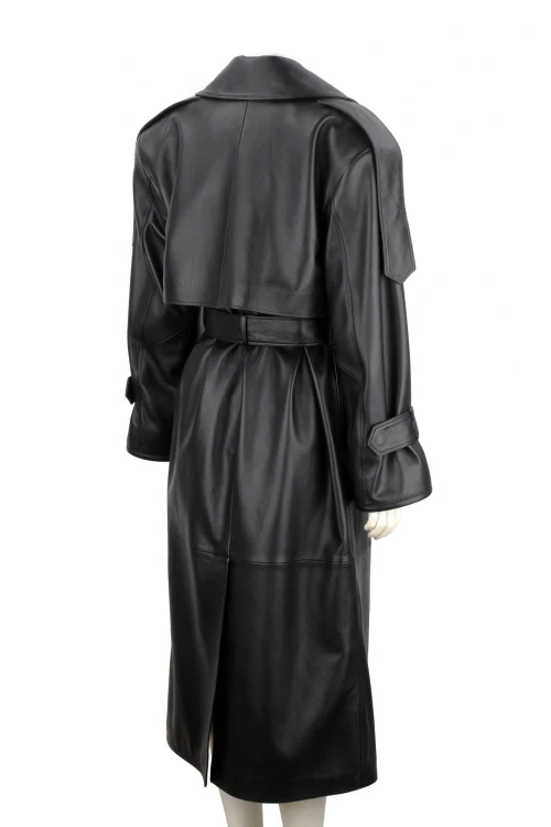 OKS450 - Czarny płaszcz skórzany damski typu oversize