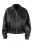 BON951 - Damska kurtka oversize typu bomber z czrnej skóry naturalnej, z klasycznym kołnierzem i ściągaczami ukrytymi pod skórą  sklep CarloMonti.com